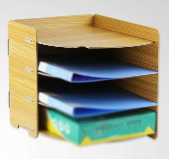 Wooden desktop book storage office document column frame frame A4 paper 4-layer multi-layer information rack