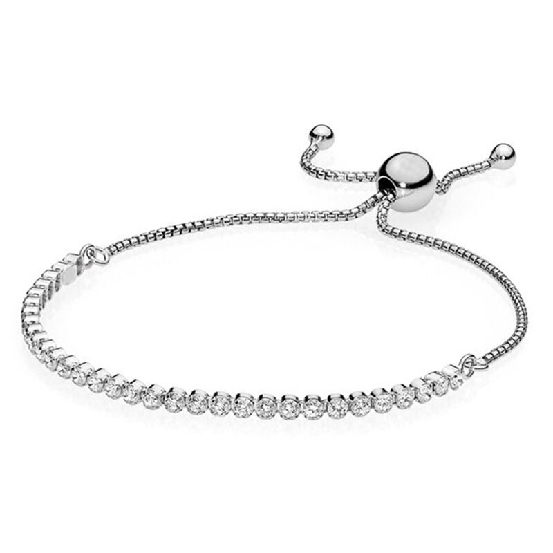 100% 925 Sterling Silver Tree Of Life Classic Tennis String Of Beads Sliding Adjust Bracelet Fit Charm Trendy Jewelry: 3