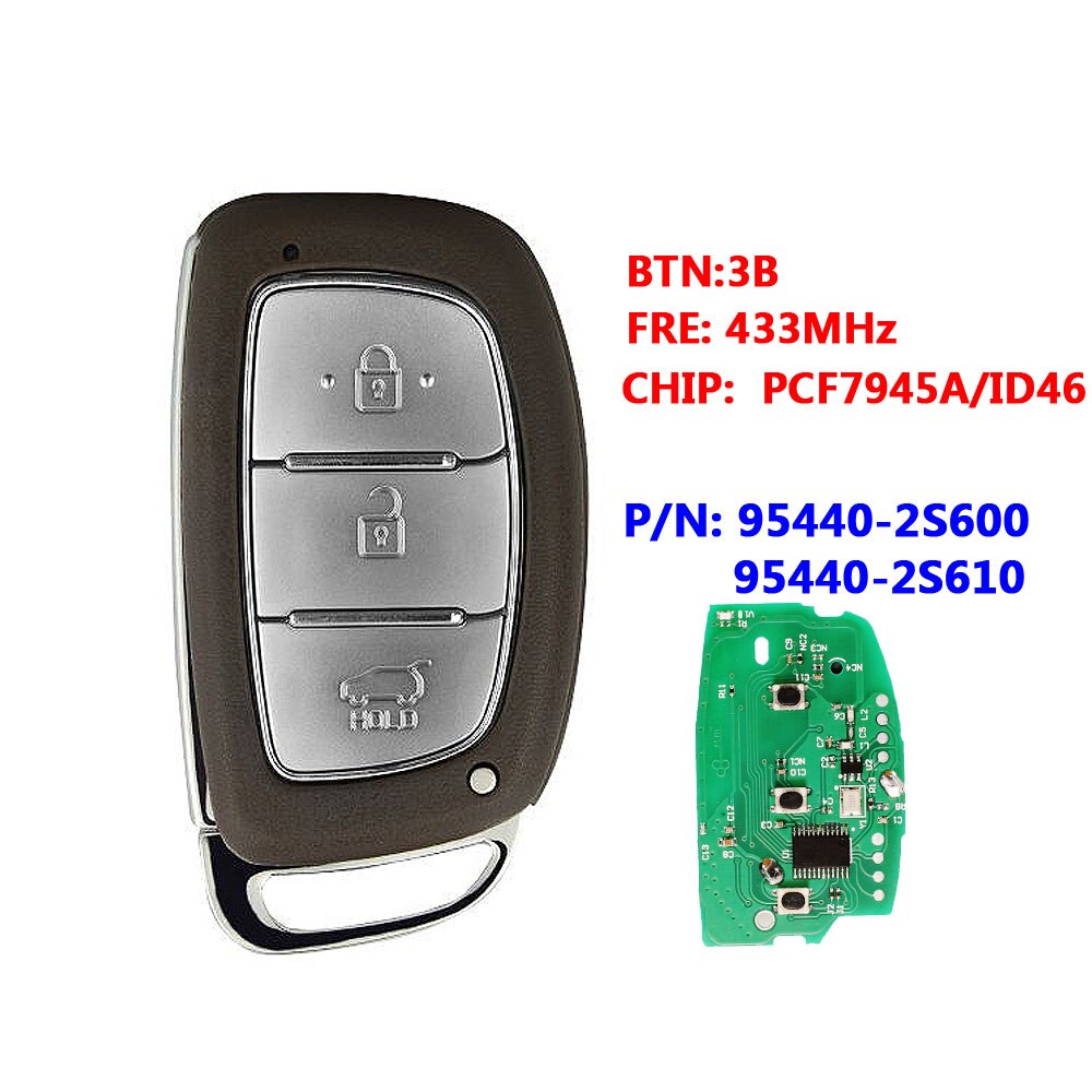 Smart Remote Key Fob 3 Knoppen 433Mhz PCF7945 Chip Voor Hyundai IX35 +, Fcc Id: 95440-2S610