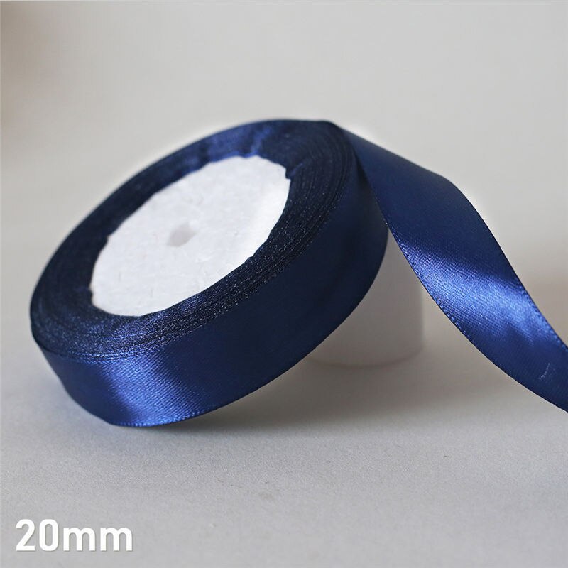 Cinta de satén de seda azul marino, 25 yardas/6mm-50mm, Material artesanal para decoración de de graduación, caja de de boda, accesorios de embalaje D7: 20mm Navy