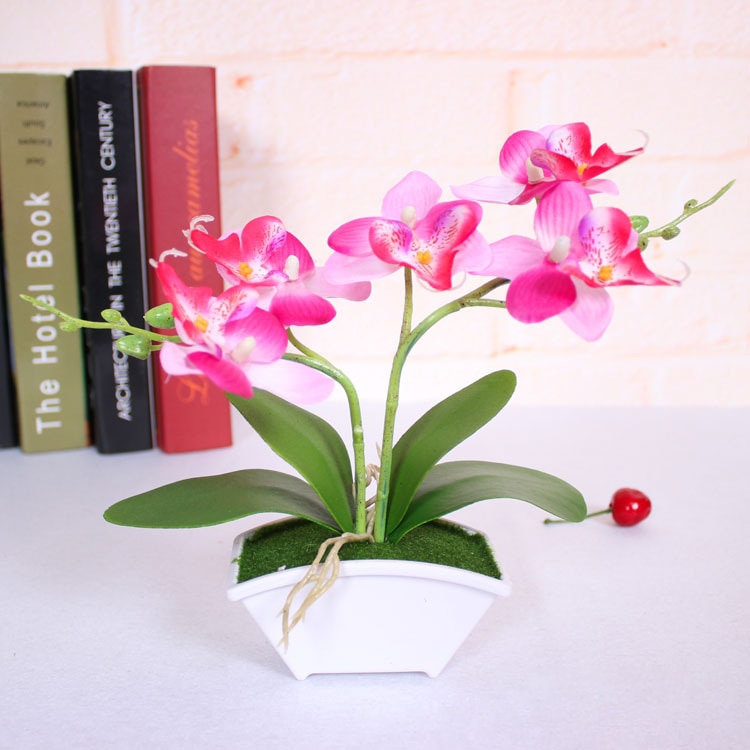 Artificial Butterfly Orchid Flower + Vase Set Real Touch Leaves Artificial Plants Overall Floral For Wedding