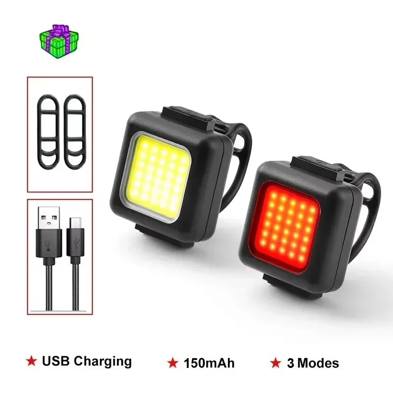 BUCKLOS Fietslicht COB Voor Achter Fietsverlichting LED Oplaadbare Mountain Road Fietslamp MTB Achterlicht Fietsen Zaklamp: Licht Geel