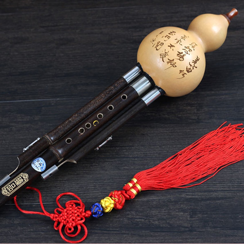 Zwarte Bamboe Cucurbit Fluit Chinese Traditionele Muziekinstrument C/Bb Key Graveer Chinese Hulusi