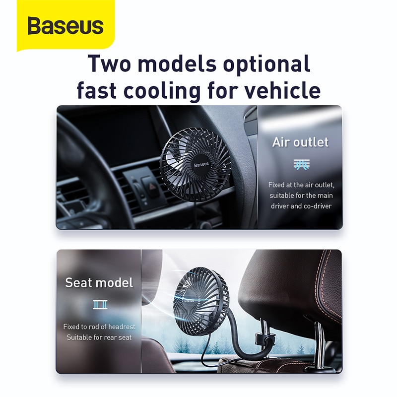 Baseus wentylator samochodowy chłodnica 360 stopni obrotowy cichy samochód odpowietrznik klimatyzator wentylator 3 prędkości regulowany tylne siedzenie mini wentylator USB chłodzenie