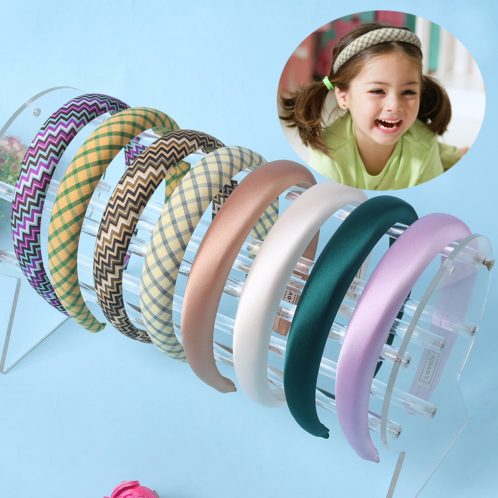 2.5cm Solid Color Plaid Hairband Wide Edge Satin Plaid Sponge Elastic Hair Bands for Women Bandeau Cheveux