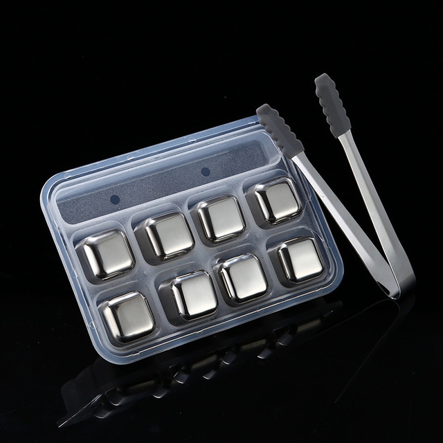 Reusable Stainless Steel Stones for Whiskey Stone Cubes for Wine Beer Juice Champagne Gadgets Vodka Ice Cube Kitchen Accessories: A-8wsk box