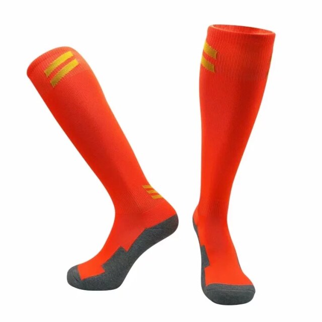 Cycling Socks Kids Men's Women Thicken Soccer Socks Running Basketball Socks Football Sport Team Long Towel Socks Bike Stockings: CJM6 orange / Kids size