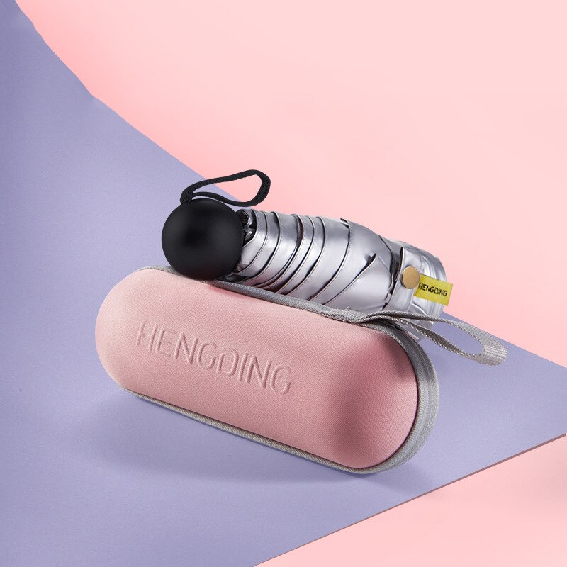 Mini sombrilla plegable para mujer, protección solar Anti-UV UPF50 + paraguas de bolsillo con pegamento de titanio plata