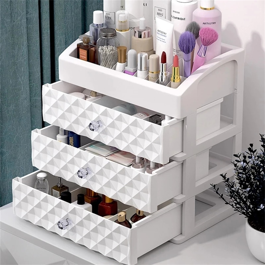 Large Novel Make Up Drawer Organizer Women Makeup Boxes Cosmetics Storage Box Female Jewelry Case Desktop Dresser Tidy Organizer