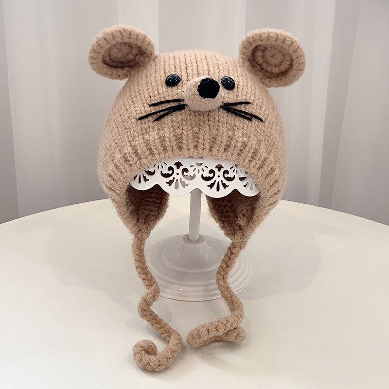 Schattige cartoon dieren baby muts met oren winter warme baby jongens meisjes muts muts gebreide peuter muts zachte kinder muts mutsen: Khaki
