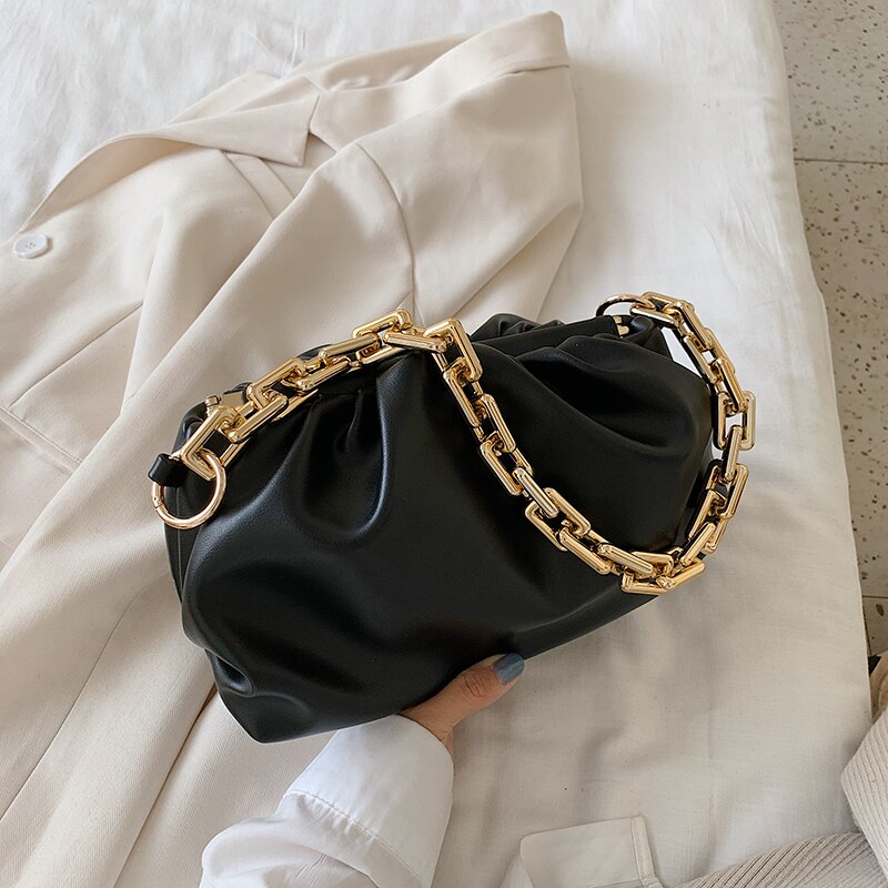 [EAM]-bandoleras con cadena dorada para mujer, bolsa nube de lujo, bolsa de mensajero tipo bandolera, bolso de mano para , HM112,: black