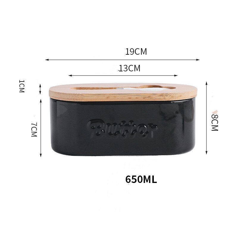 Nordic Butter Sealing Box Ceramic Butter Plate with Wood Lid and Knife Cheese Storage Tray Butter Dish Container Box: Type7 650ml
