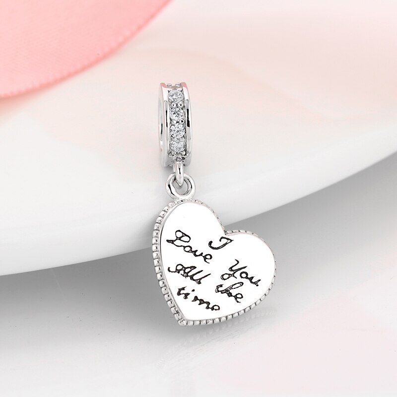 caldo 925 sterlina d'argento Regalo di I amore voi tutto il tempo Del Cuore Pendenti con Gemme E Perle in forma Originale Del Progettista di Fascino Fai Da Te Braccialetto di perline monili che fanno