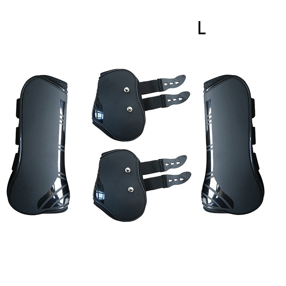Garde réglable accolade équestre en plein air pratique en cuir PU ferme Durable cheval jambe bottes formation avant arrière Protection enveloppement: Black L