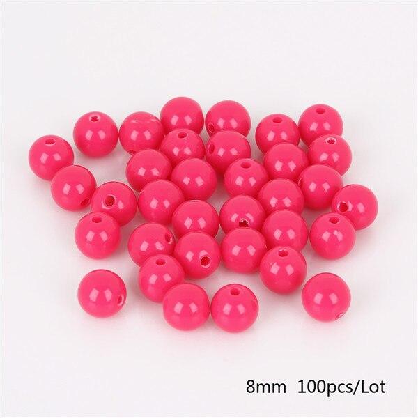 Dia . 8 mm hul ca. 1.8mm 100 stk diy perler skinnende plastik akryl løs afstandsstykke til gør det selv armbånd halskæde 20 farver: Fuchsia
