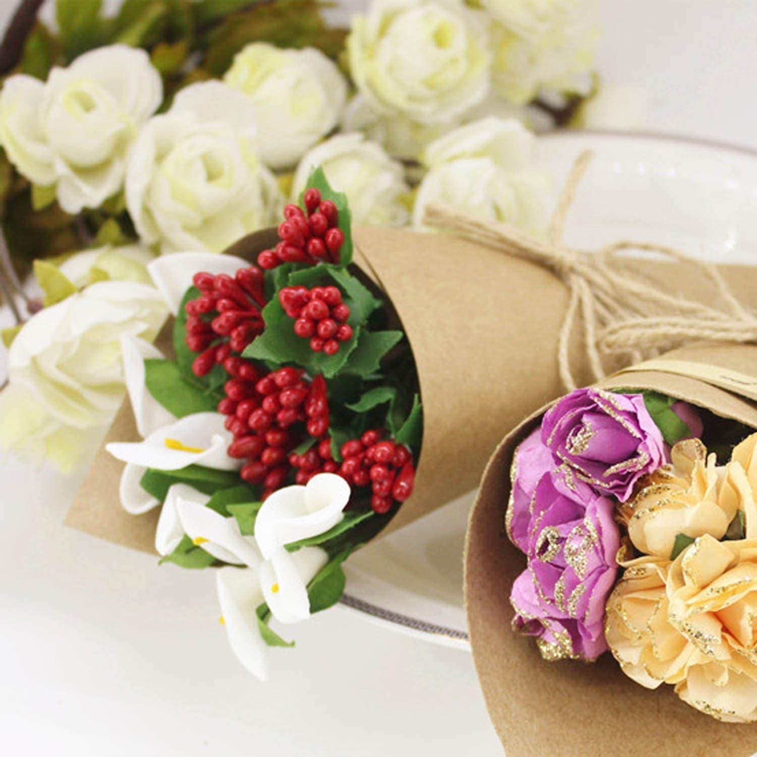 Conos de confeti para boda, 50 piezas, Papel Kraft Vintage, pétalos, soporte de flores, decoraciones nupciales para