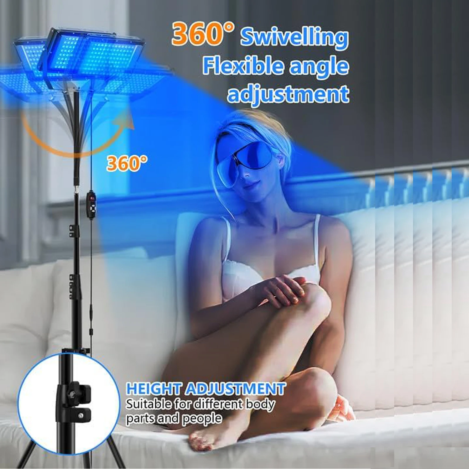 Ultraviolet zonnebanklamp met 50w statieven voor het bruinen van het lichaam , 96 stuks blauwlichtlampen met golflengte 460nm en 480nm voor huidverzorging.