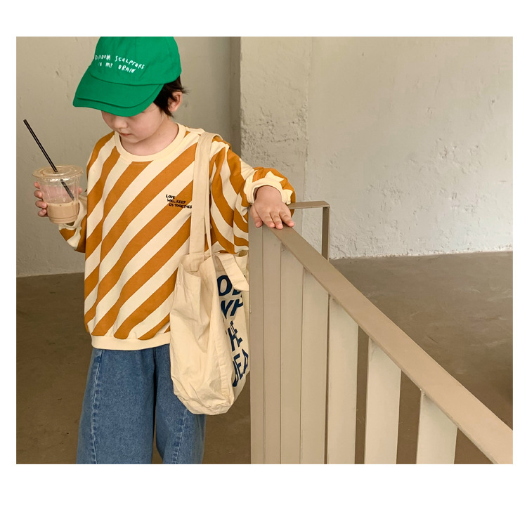 Felpe oversize in cotone per ragazzi e ragazze con cappuccio a righe diagonali moda primavera per bambini 2-7Y: Orange / 6T