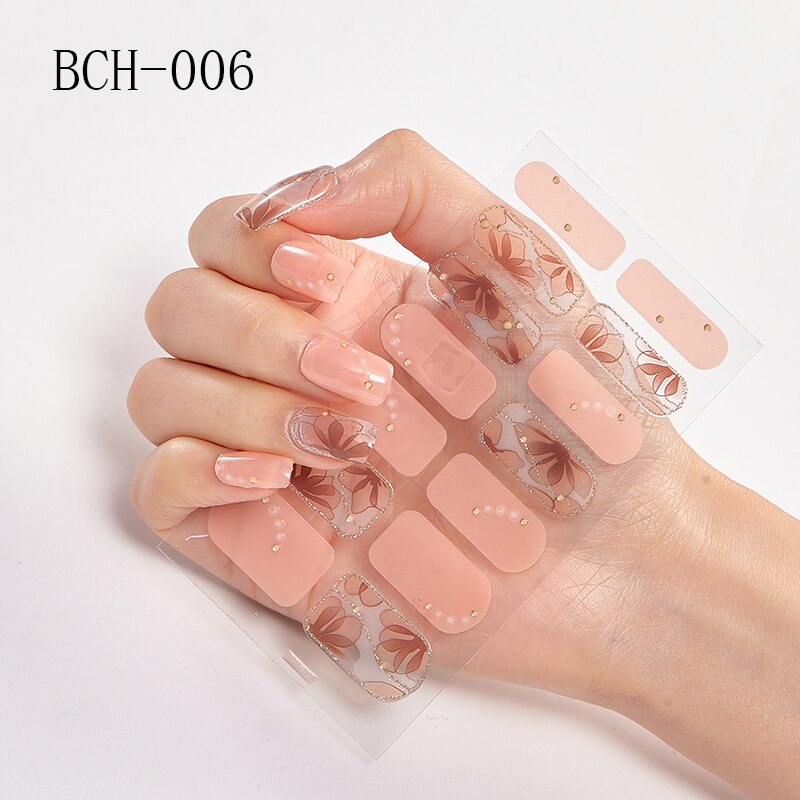 Japanese/Korea Style Nail Stickers Nail Wraps Stripe Full Cover Self-Adhesive Flower Waterproof Nail Polish Stripe Nail Art: BCH-006