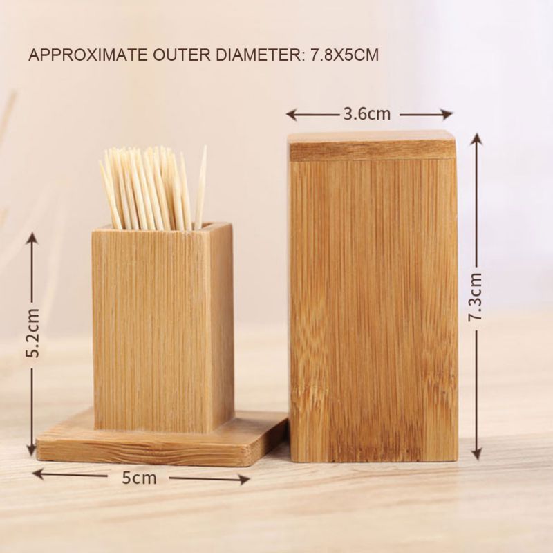 Bambus tandstikker æske med firkantet dæktank tandstikker indehavere hjem køkkenredskaber bambus tandstikker holder bærbar opbevaringsboks