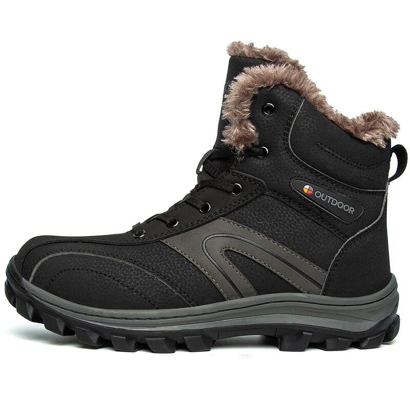 Sneakers Mannen Schoenen Met Bont Warm Houden Lederen Timber Land Werk Laarzen Mens Voet Outdoor Waterdichte Mannelijke Wandelschoenen: Black / 44