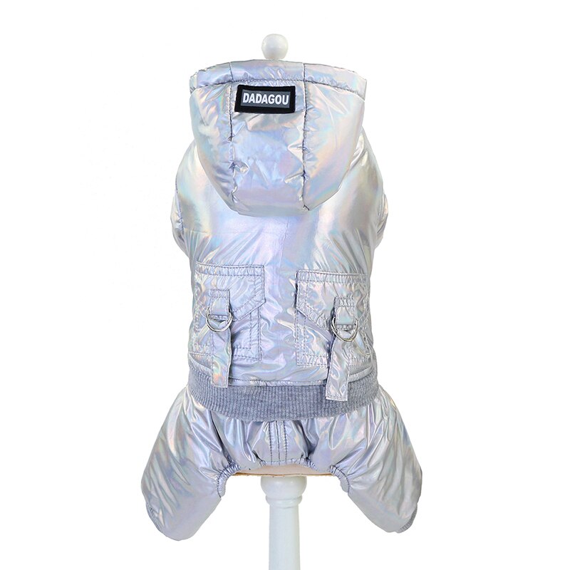 Warme winter hondenjas, dikke winddichte honden donsjas, puppy jumpsuit, hondenparka voor chihuahua, yorkshire huisdierenkostuum, maat -2xl: Zilver / S