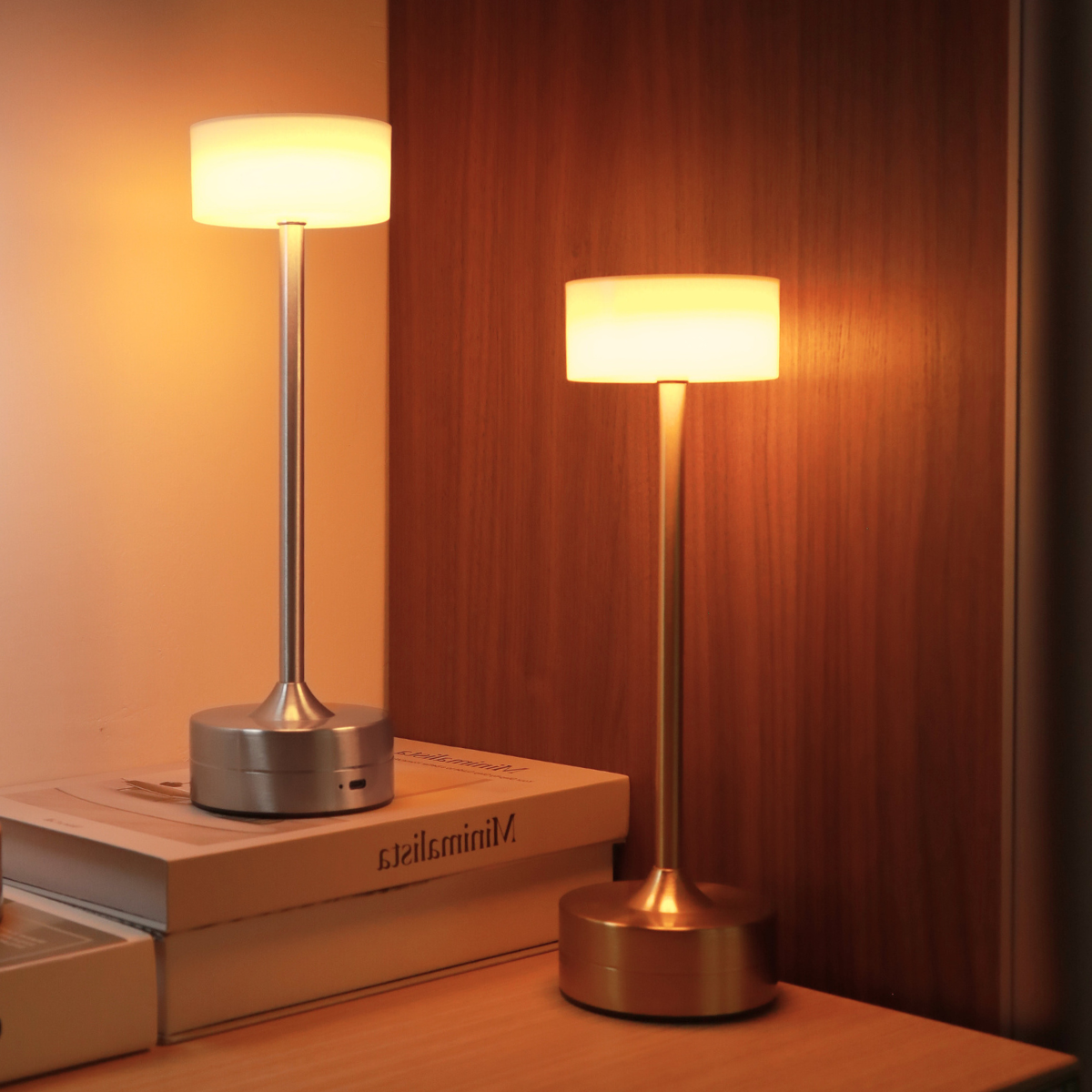 1pc enkle nordiske led-skrivebordslamper med unik form, berøringskontakt, genopladelig skrivebordslampe, tre justerbare lysfarver