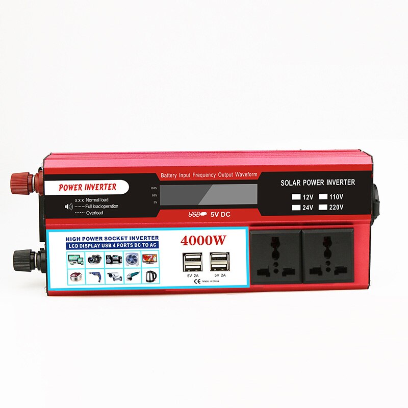 Kraftomvandlare spänningstransformatorenheter  dc12v till  ac 220v omvandlare +2 led-display 12v 220v 1000/4000w ren sinusvåg