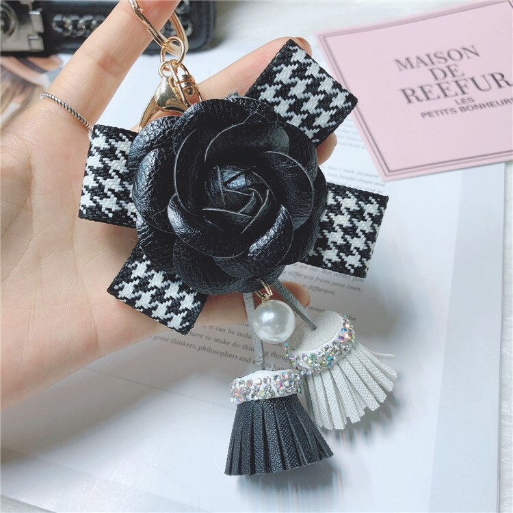 Kaker merke kvinner pu lær+ull rutete dusk perle perle blomsterposer tilbehør: Svart blomst