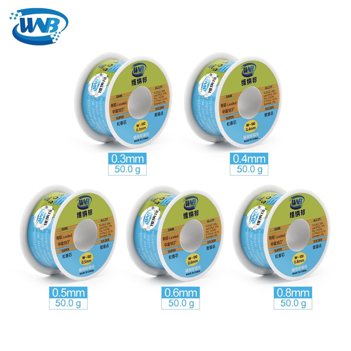 Wnb 50G Hoge Zuiverheid 183 ℃ Smeltpunt Tin-Lood Solderen Draad Roll Melt Rosin Core Geen-schoon Soldeer Flux 2.0% Iron Kabel Reel