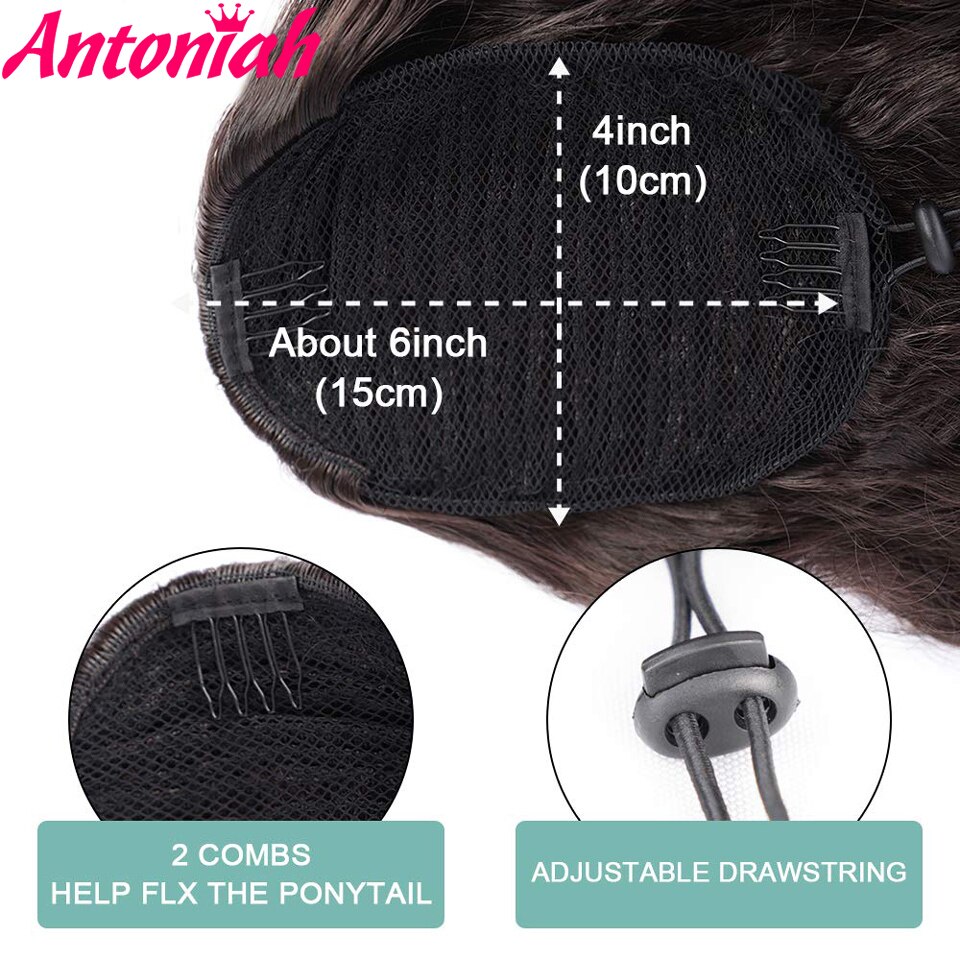 Antoniah Long Wavy Drawstring Ponytail Clip in Ponytail Extensions Black Wrap Around Ponytail Synthetic Hairpiece for Women