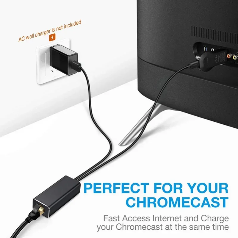 1pcs Ethernet Network Card Adapter Micro USB Power to RJ45 10/100Mbps for Fire TV Stick Chromecast for Google