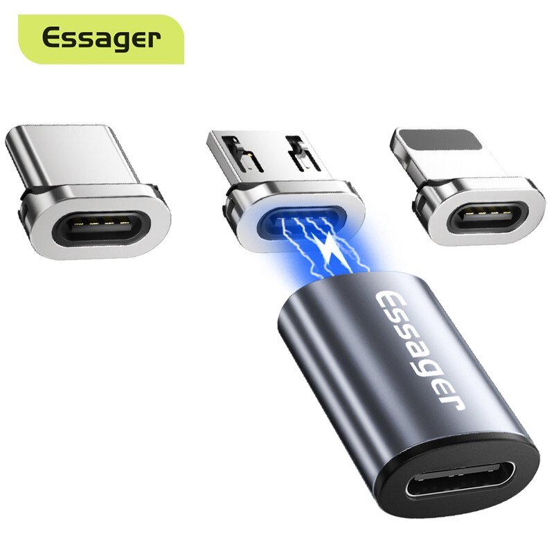 Essager micro usb tipo c adaptador magnético usbc fêmea para microusb conversor masculino ímã USB-C type-c conector para iphone xiaomi