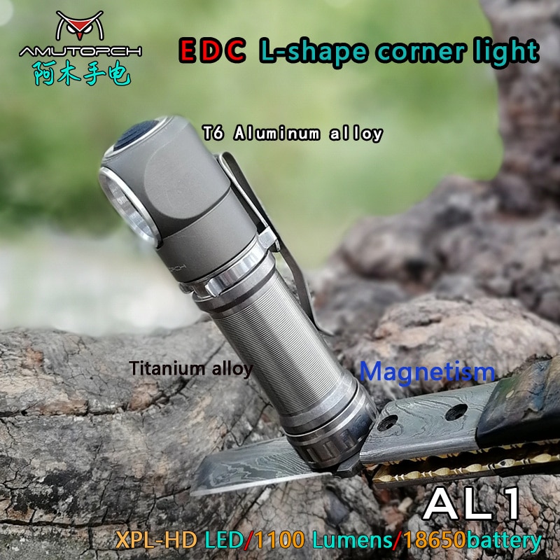 Amutorch AL1 XPL HD 1000LM L-shape Corner LED Flashlight Aluminum Alloy / Titanium alloy tail magnet Work Light 18650 battery