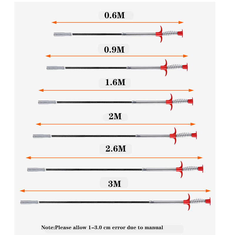 1.6M/2M/3M Drain Snake Spring Pipe Dredging Tool Flexible Spring Drain Snake For Kitchen Sink Bathroom Tub Toilet Home Tools