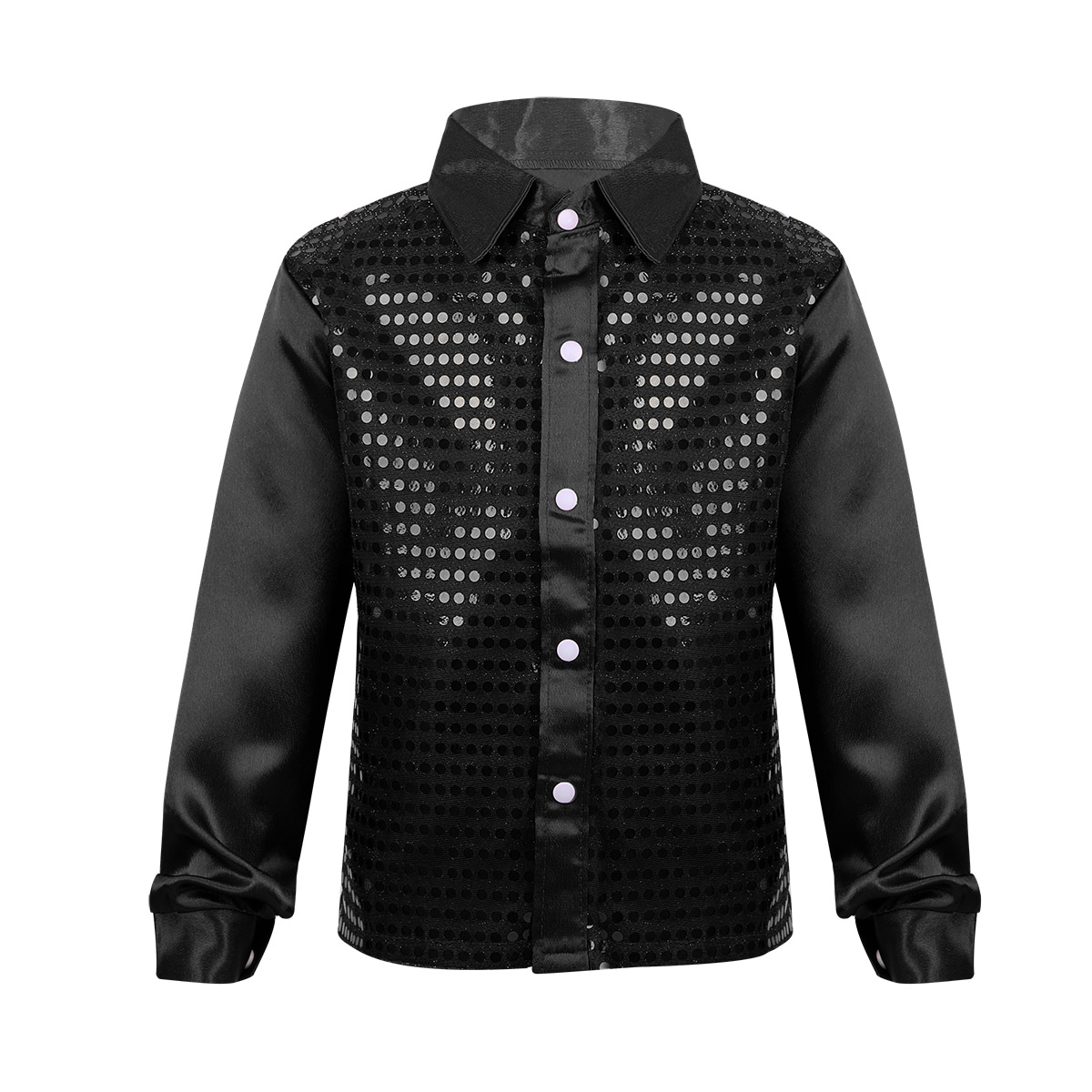 Iiniim-ropa para niños, camisa de cuello italiano con lentejuelas para coro, baile de Jazz, actuación, de bodas, camisas formales: Black / 8