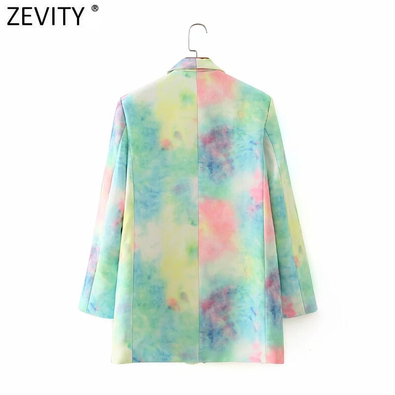 Zevity dames dubbelrijs kleurrijke tie-dye blazer jas dames lange mouwen casual bovenkleding pak chique merk tops  ct557