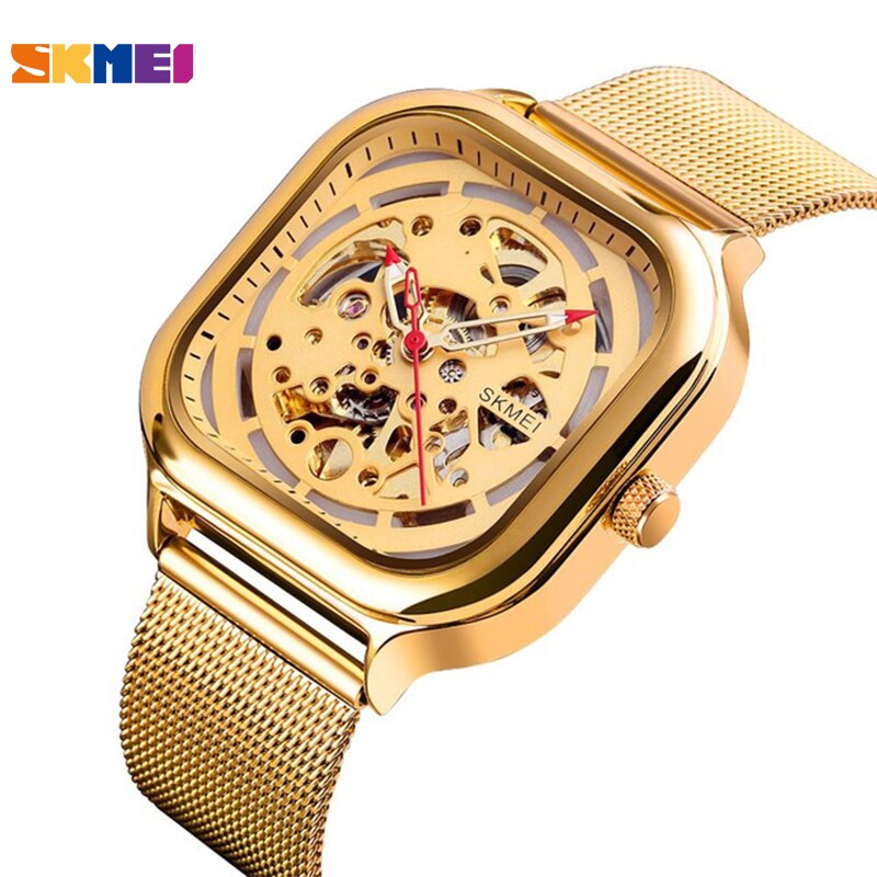 Skmei Mechanisch Horloge Skeleton Heren Horloges Rvs Automatische Horloge Man Waterdichte Armband Klok Mannelijke Homme 9184