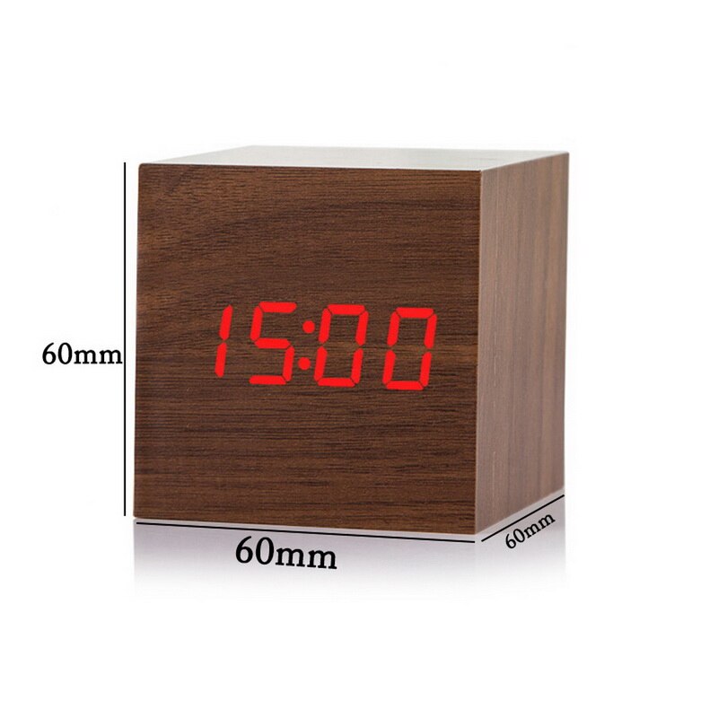 Voice Control LCD Screen Thermometer Clocks indoor Humidity Monitor Electronic Digital Display Temperature Alarm Clock Calendar: brown red