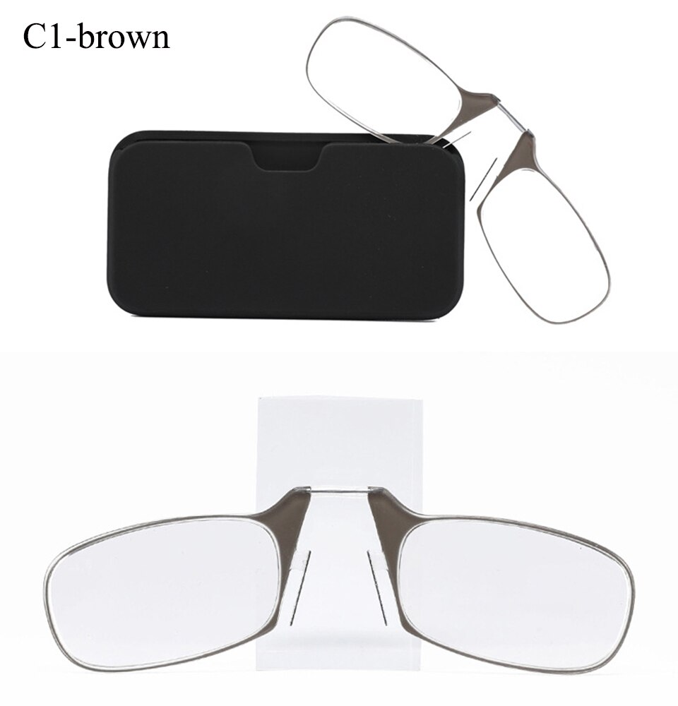 Mini Nose Clip Portable SOS Reading Glasses With Case Phone Stands Thin Optics Stylish Presbyopic Glasses +1.00+1.50 +2.00 +2.50: +300 / c1