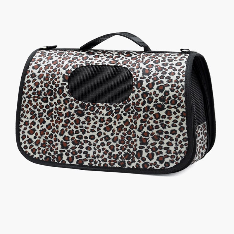 Thicken Breathable Pet Carrier Collapsible Crate Handbag Oxford Leopard Mesh Dog Carrying Bag Small Pet Travelling Outdoor Bag: Leopard / L