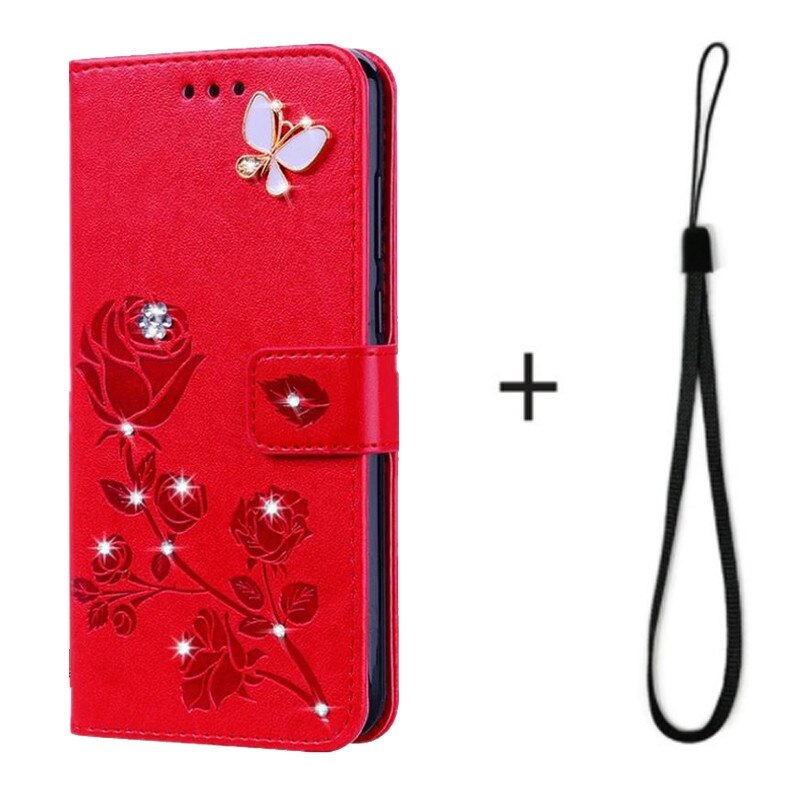 Flip Case for Alcatel 1C 5003D phone holster Wallet Leather Cases Card Slots: 3Red Butterfly-