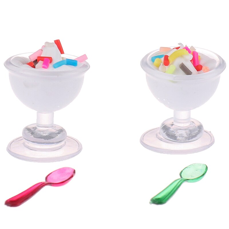 Cute Mini Dollhouse Miniature Pretend Toys Ice Cream Cups Spoon Bar DIY Ice-lolly Simulation Food For Dolls Accessories