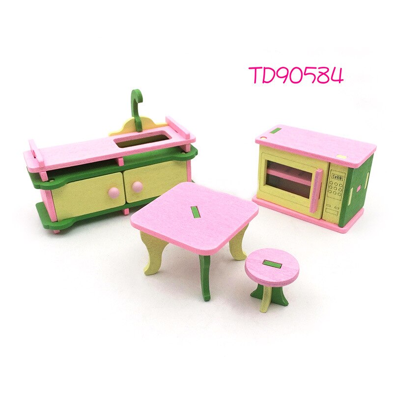 Wooden Simulation Miniature Furniture Bathroom Restaurant House Decoration Play Toys Wood Dollhouse Furniture Toys set For Kids: TD90584