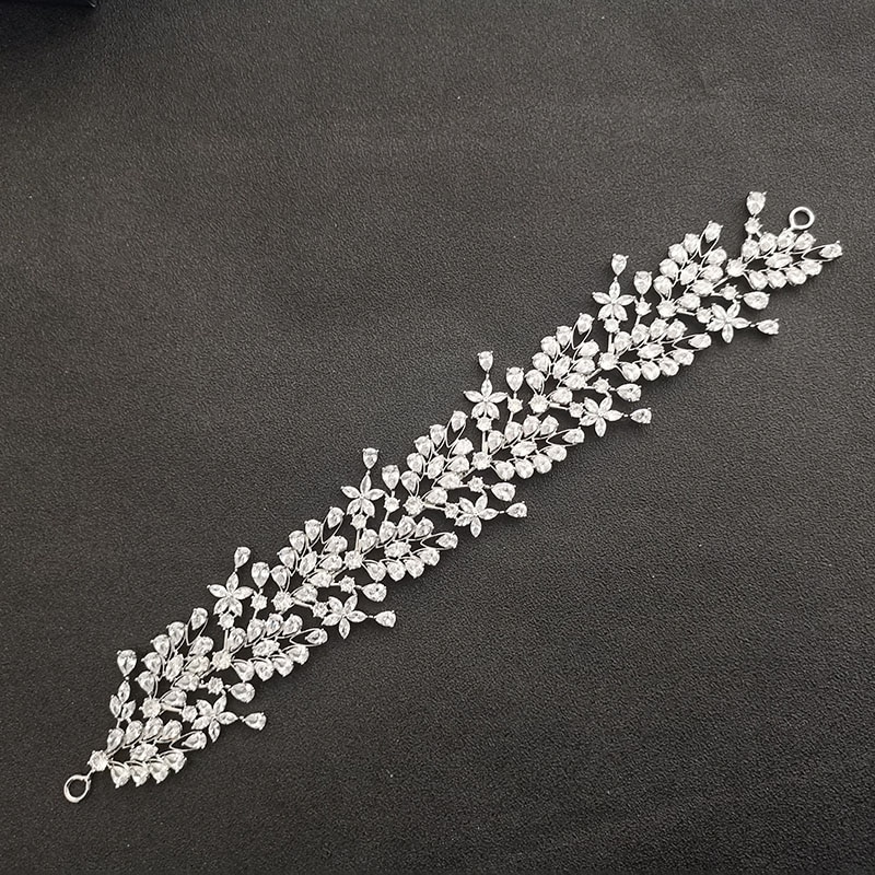 SLBRIDAL di Lusso Flessibile Pieno Zircone Cubico di Nozze Diadema Della fascia Da Sposa Damigelle D'onore corona CZ Accessori Dei Capelli Dei Monili Delle Donne