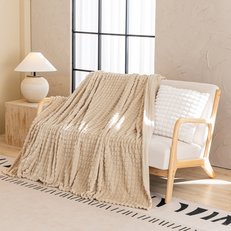 Luksuriøst jacquard taffy fleece tæppe ensfarvet multifunktionelt tæppe til sofa kontor lur aircondition: 150 x 200cm / Brun