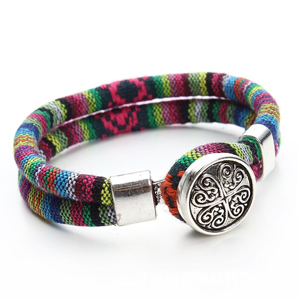 Bohemian Boho Druckknopf Armband für Frauen Multicolor Baumwolle Schnüre Tibetischen Silber Ethnische Charme Blume Armband Pulseras Mujer: B053S113