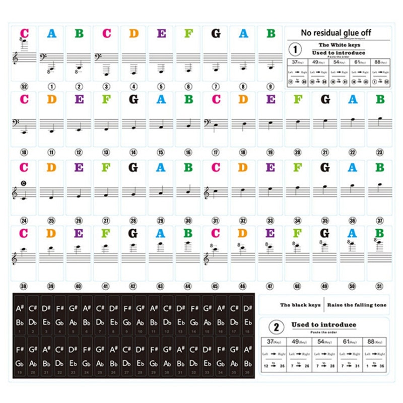 Teclado de Piano pegatina extraíble transparente 37/49/54/61/88 tecla para niños principiantes práctica Piano