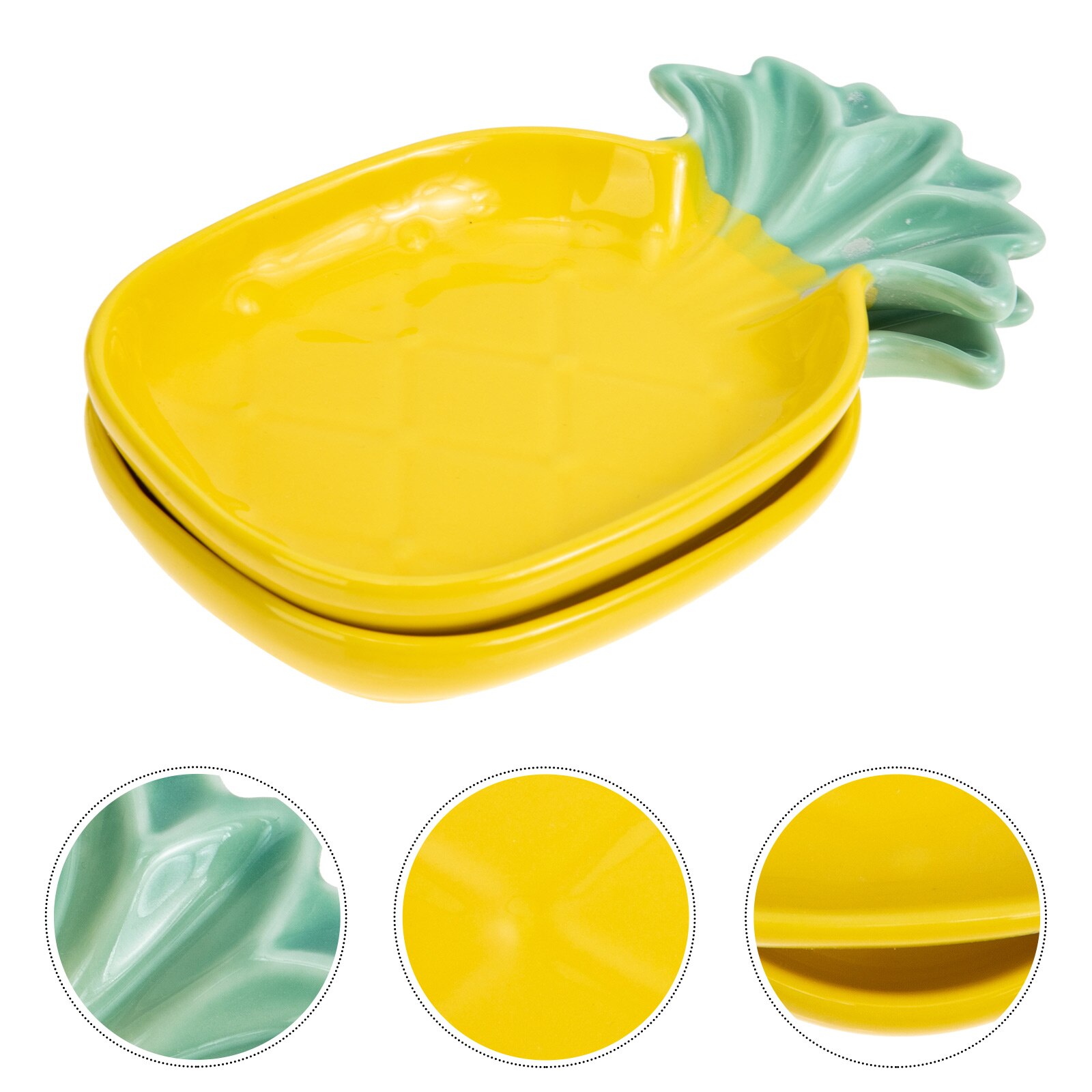 2pcs Ceramic Sauce Dish Pineapple Shaped Relish Plate Seasoning Serving Plate