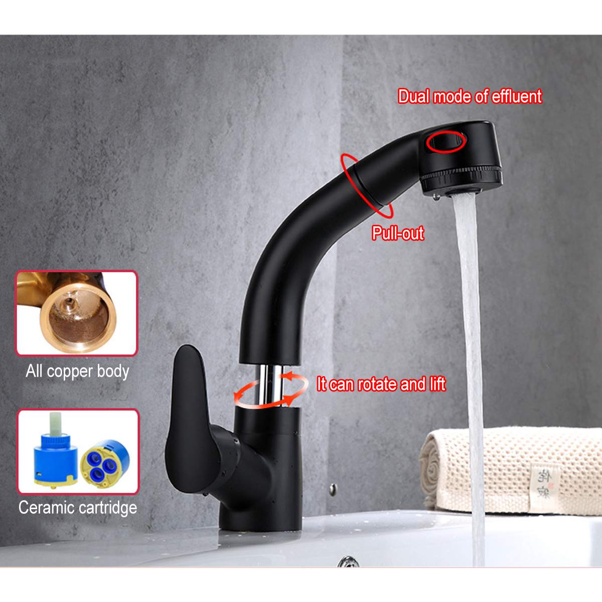 Kitchen Mixer Taps Pull Out 360°Swivel Spout Spray Sink Basin Brass Faucet water mixing valve bathroom tap Pull Out Faucet